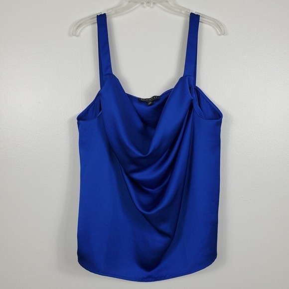 Eloquii Womens Satiny Silky Shell Tank Top Draped Neck Sleeveless Cami Blue 16 - Picture 1 of 6